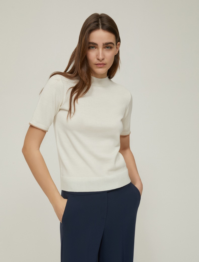 Fine pure wool mock polo-neck sweater - IVORY - pennyblack