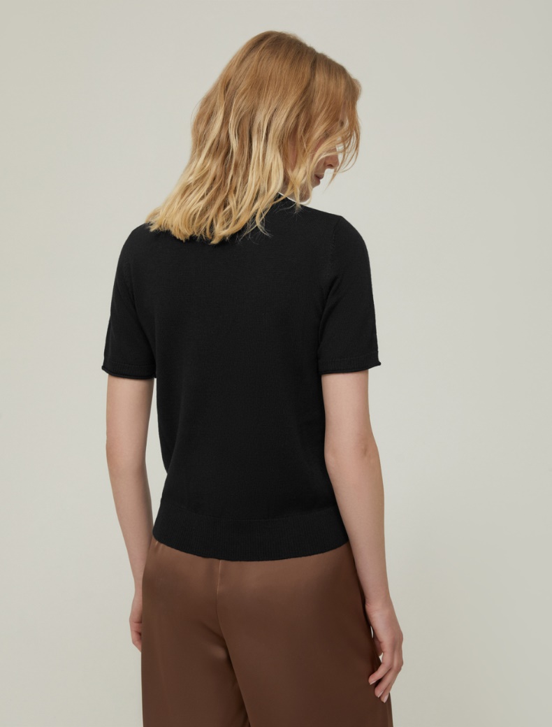 Fine pure wool mock polo-neck sweater - BLACK - pennyblack