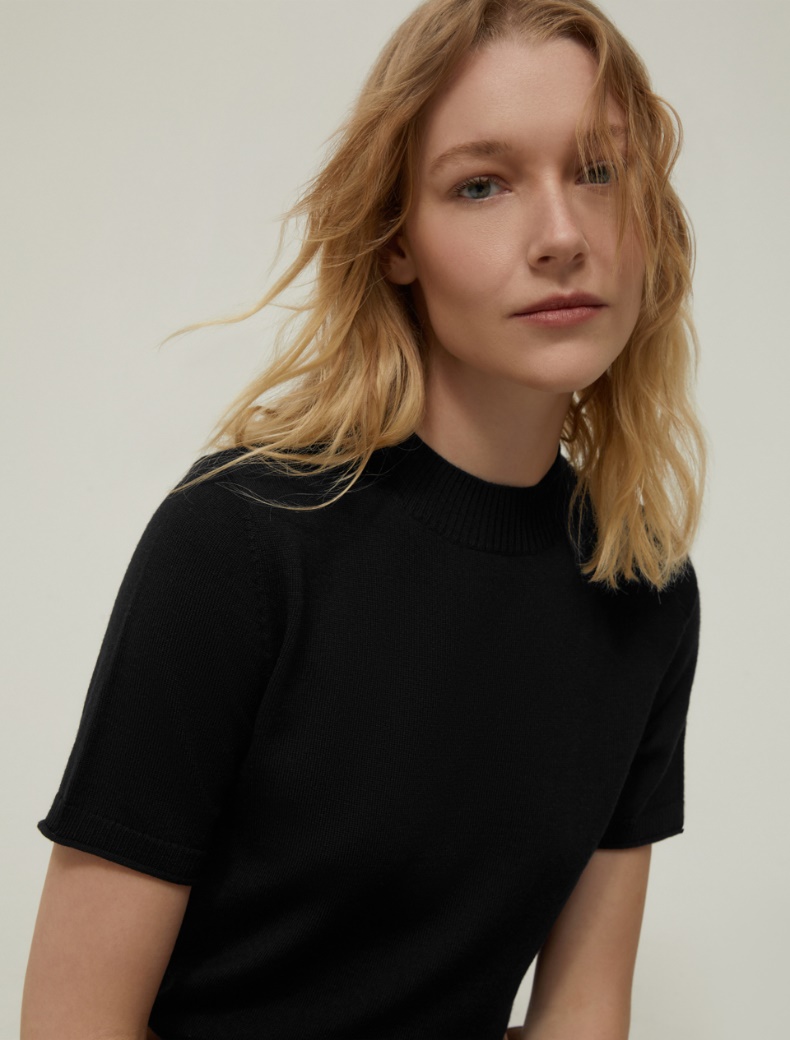 Fine pure wool mock polo-neck sweater - BLACK - pennyblack