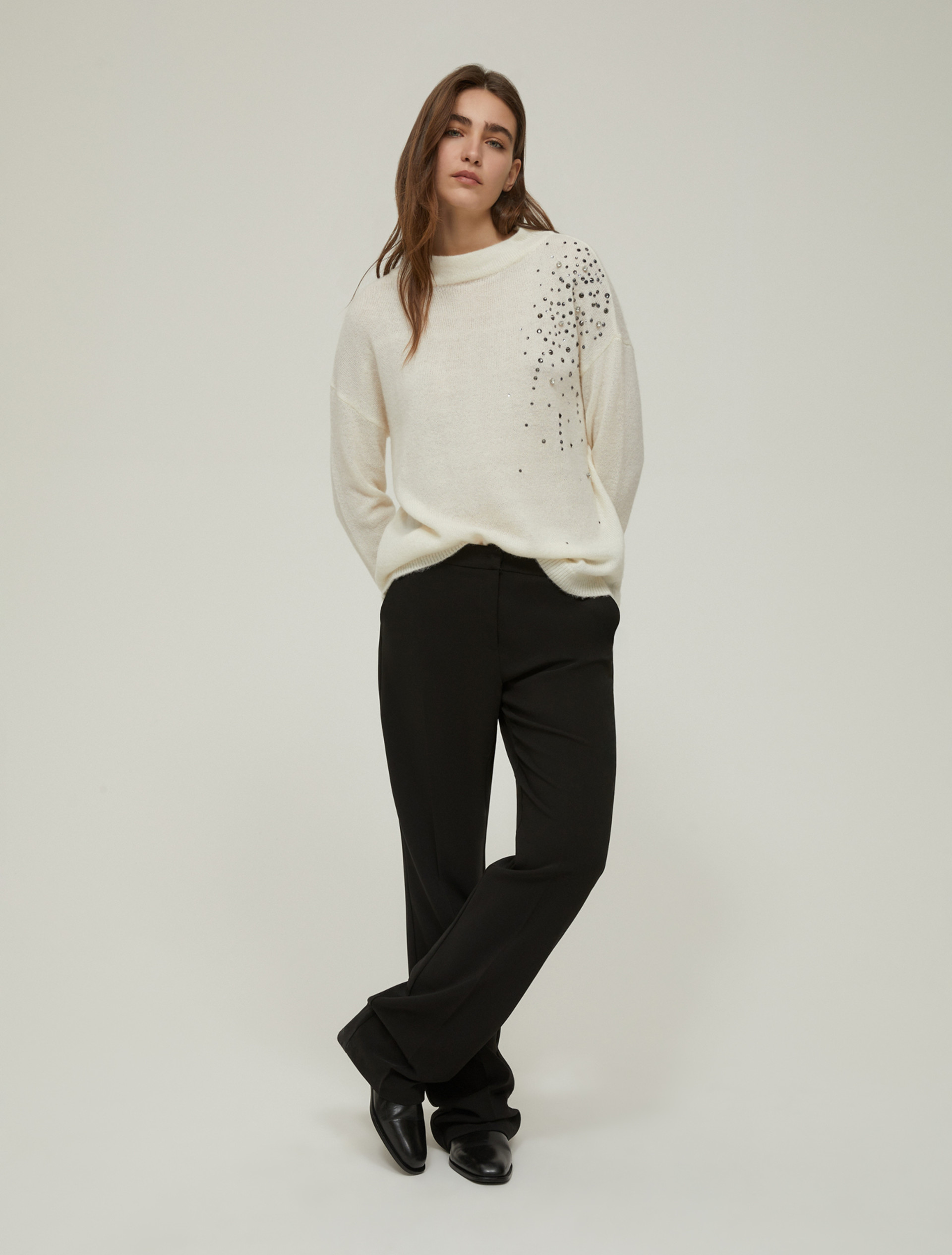 Rhinestone-adorned alpaca-blend sweater - IVORY - pennyblack