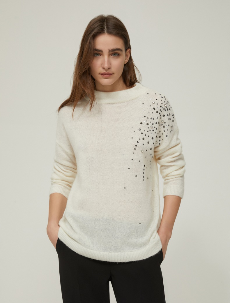 Rhinestone-adorned alpaca-blend sweater - IVORY - pennyblack