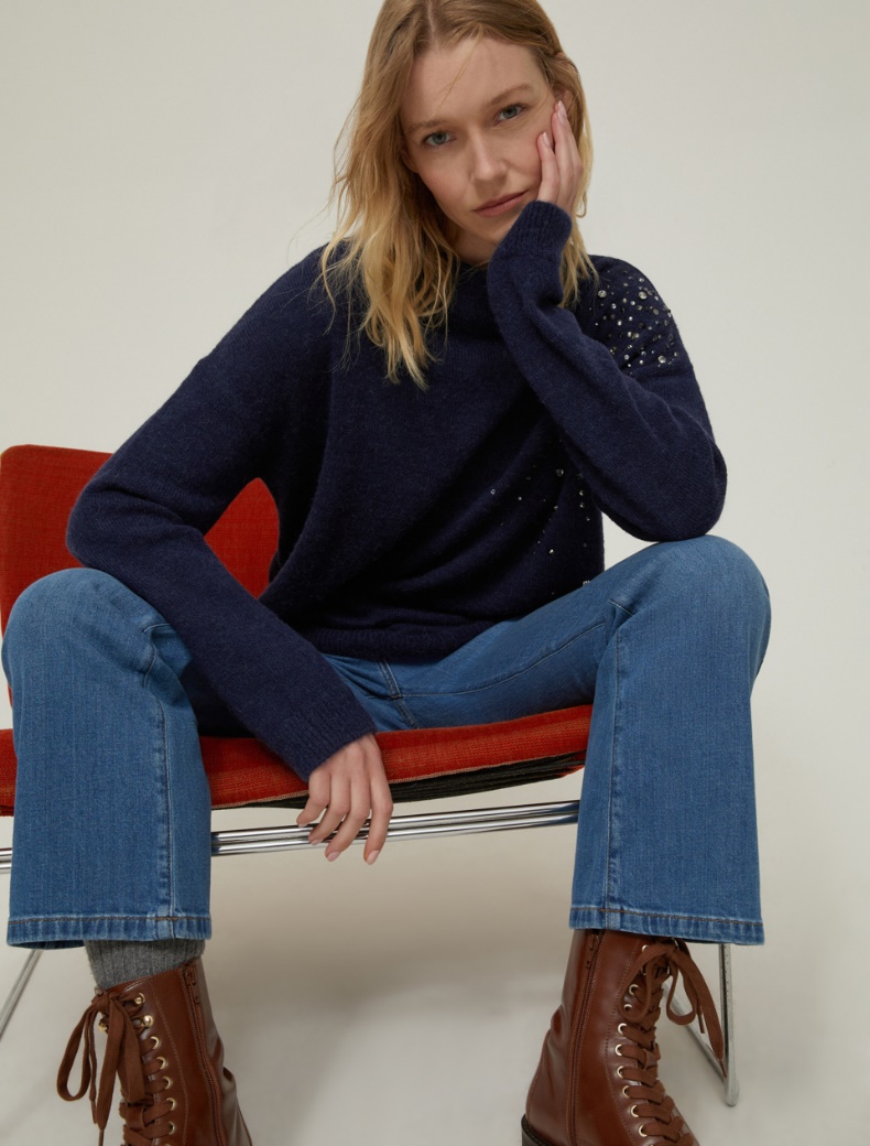 Rhinestone-adorned alpaca-blend sweater - NAVY - pennyblack