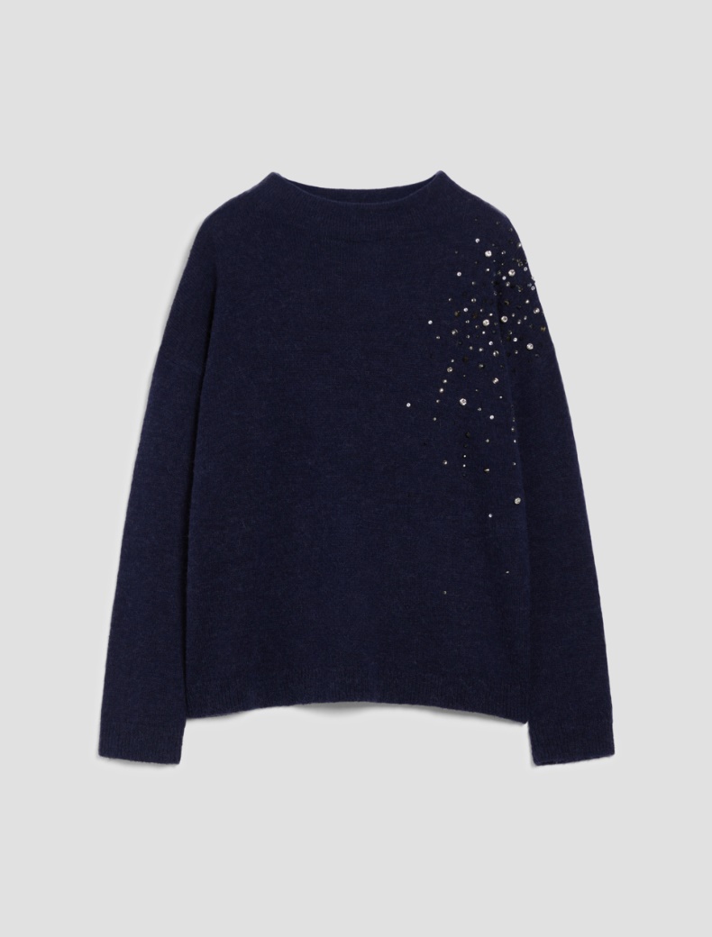 Rhinestone-adorned alpaca-blend sweater - NAVY - pennyblack
