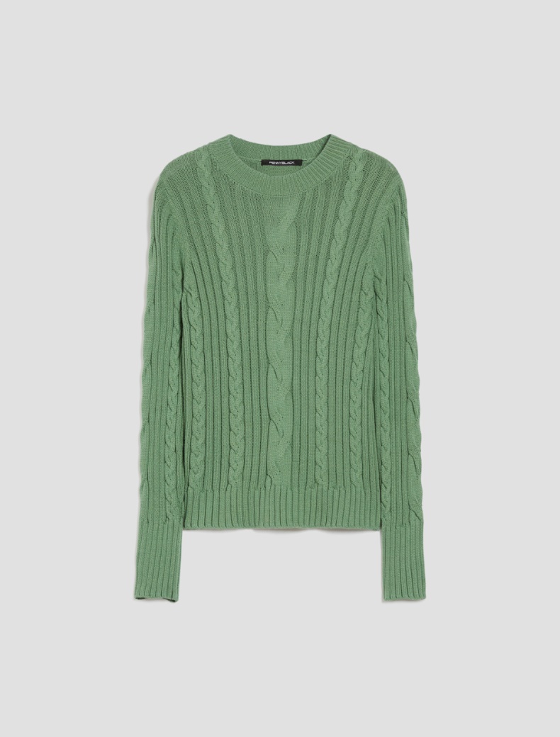 Slim-fit cable-knit and ribbed jumper - GREEN - pennyblack