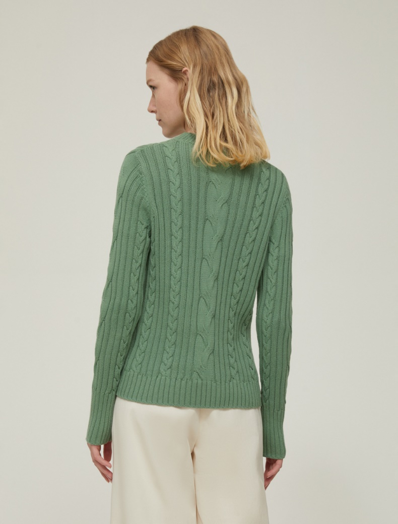 Slim-fit cable-knit and ribbed jumper - GREEN - pennyblack