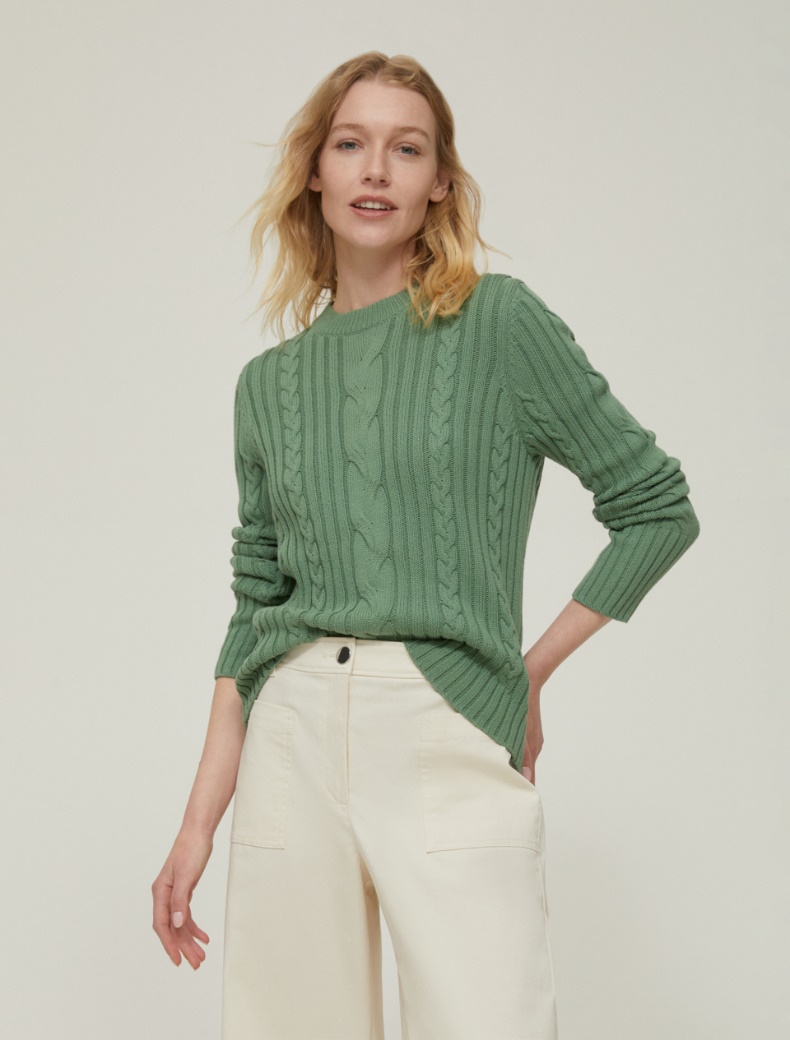 Slim-fit cable-knit and ribbed jumper - GREEN - pennyblack