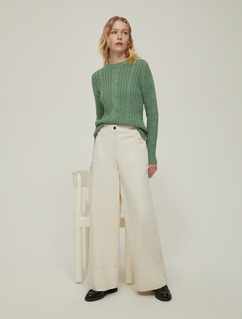 Slim-fit cable-knit and ribbed jumper - GREEN - pennyblack