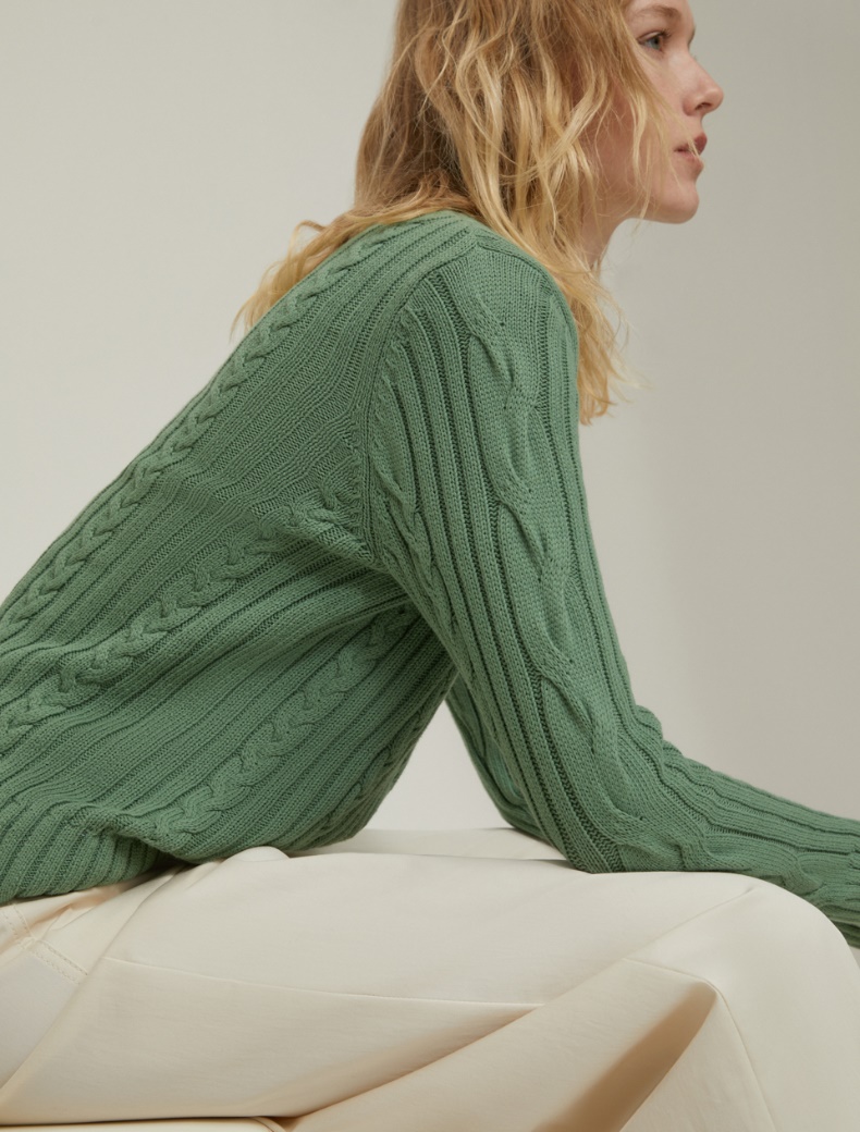 Slim-fit cable-knit and ribbed jumper - GREEN - pennyblack