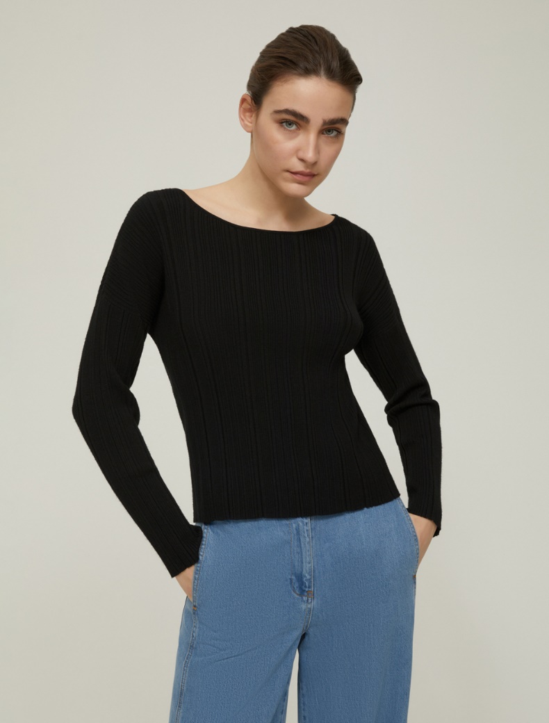 Slim-fit multi-rib sweater - BLACK - pennyblack
