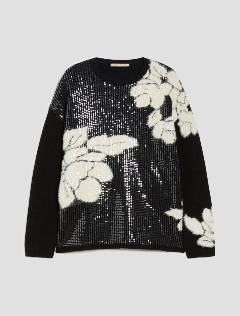 Sequin-adorned jacquard sweater - BLACK - pennyblack