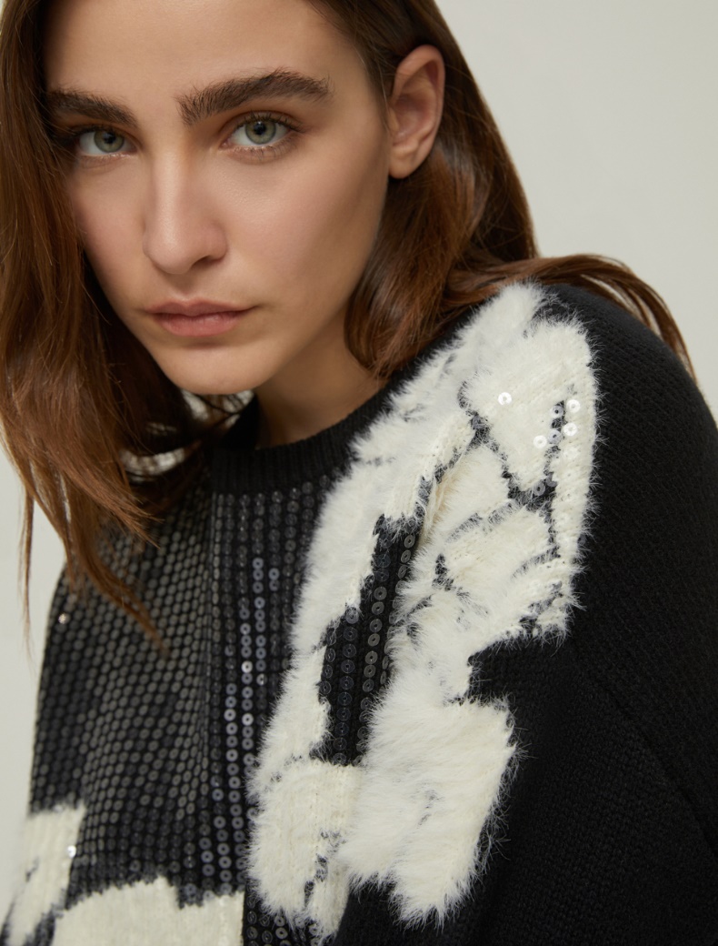 Sequin-adorned jacquard sweater - BLACK - pennyblack