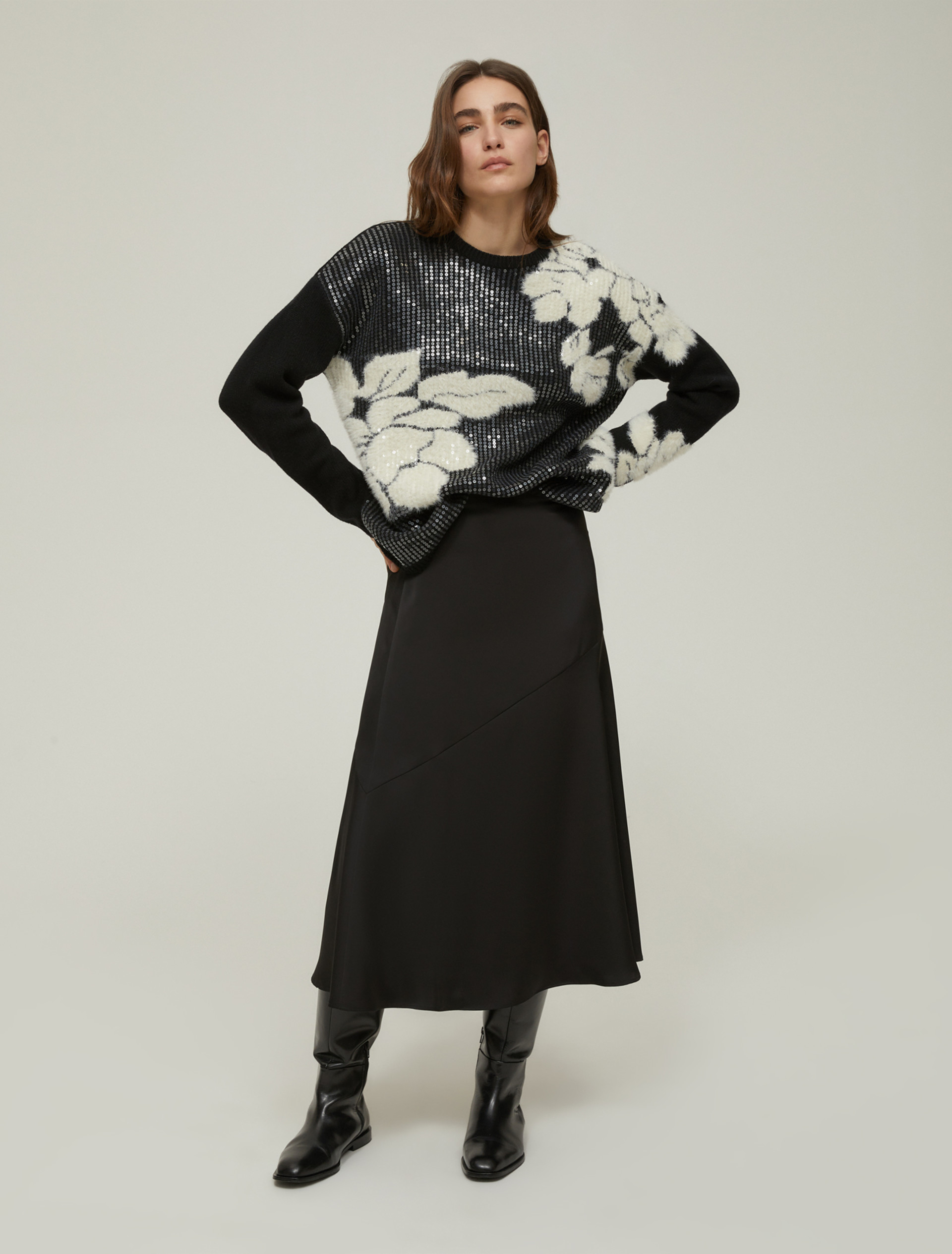 Sequin-adorned jacquard sweater - BLACK - pennyblack