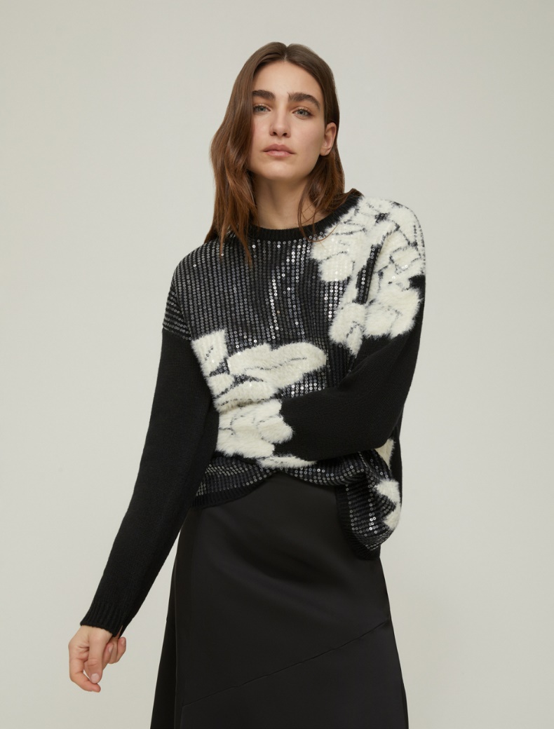 Sequin-adorned jacquard sweater - BLACK - pennyblack