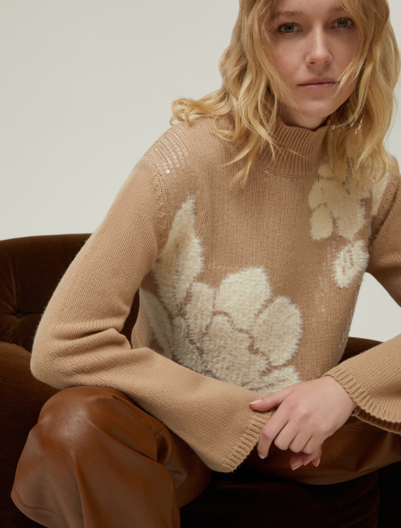 Sequinned inlay sweater - CAMEL - pennyblack