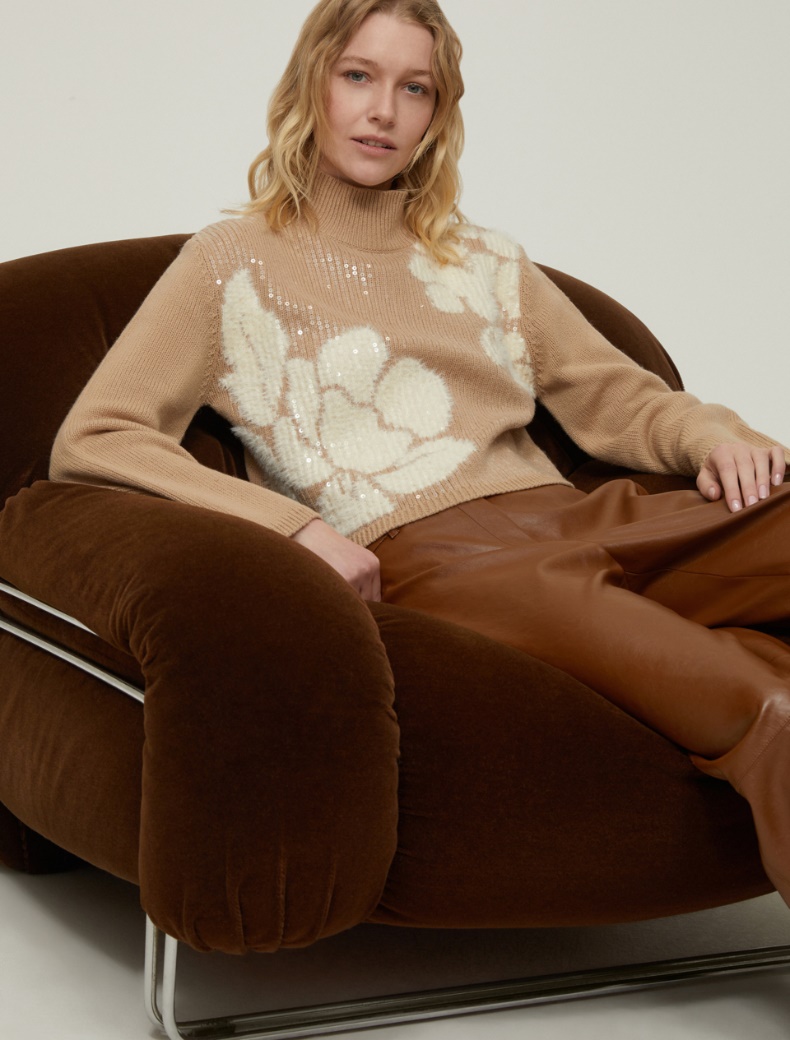 Sequinned inlay sweater - CAMEL - pennyblack