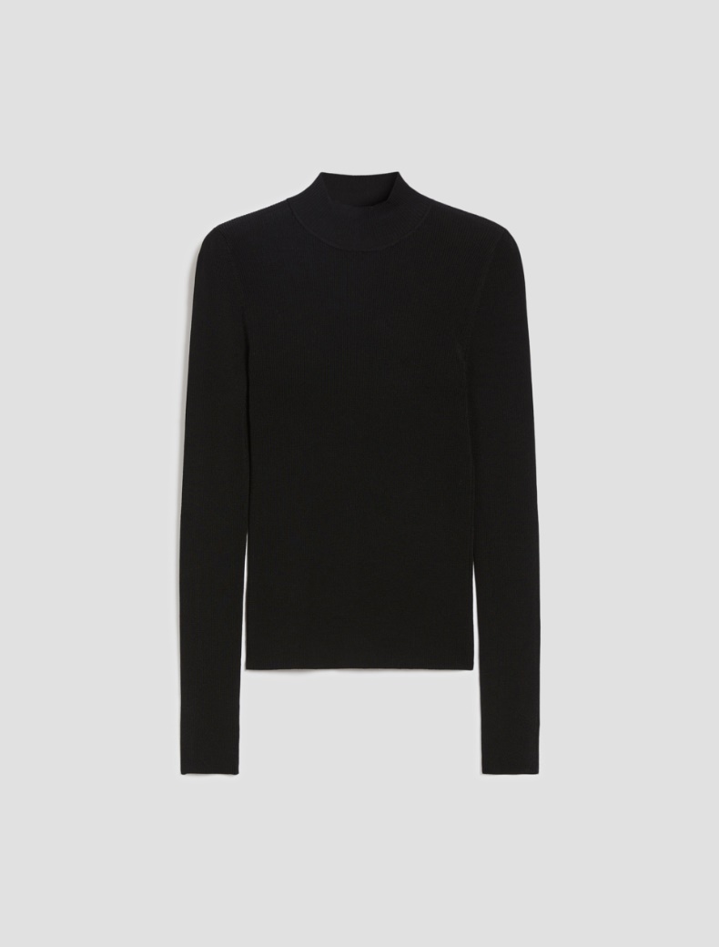 Jewel-button mock polo-neck sweater - BLACK - pennyblack