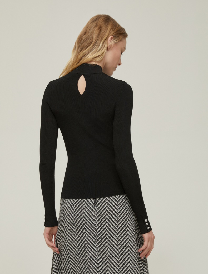 Jewel-button mock polo-neck sweater - BLACK - pennyblack