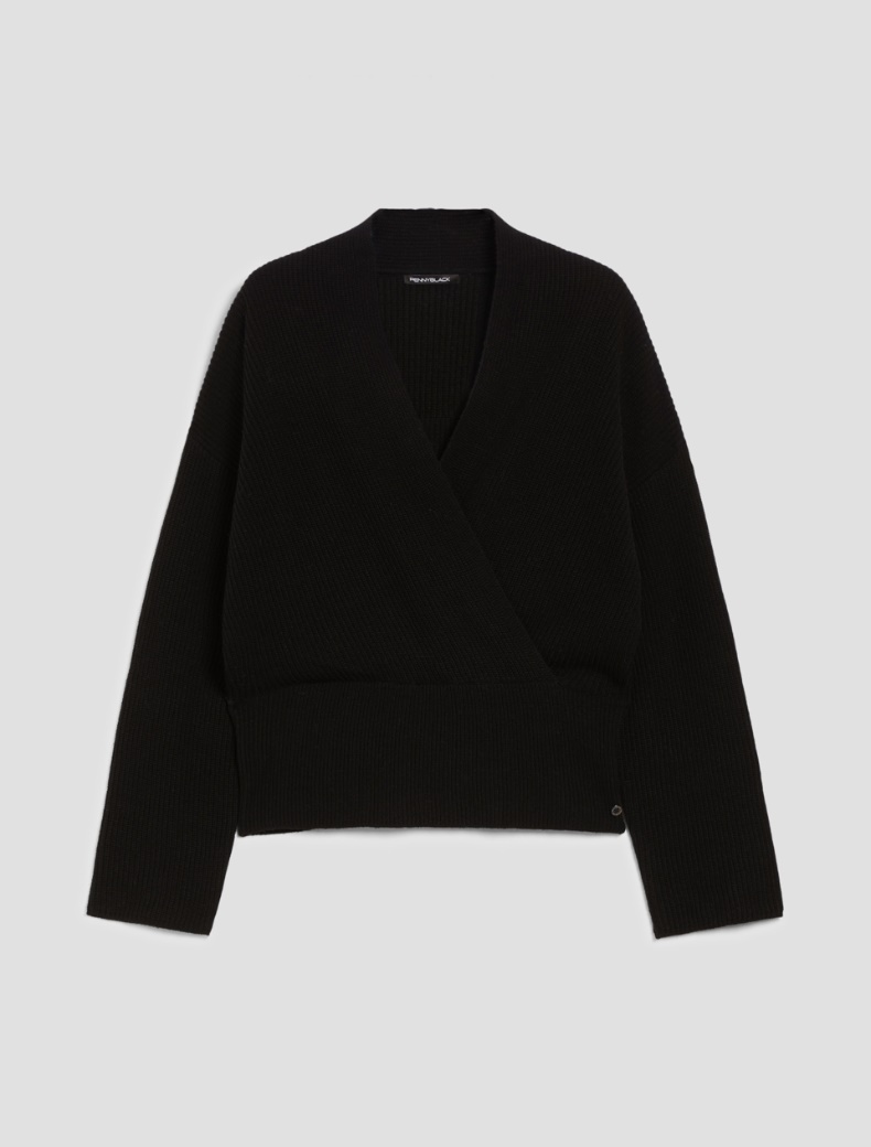 Cross-neck sweater - BLACK - pennyblack