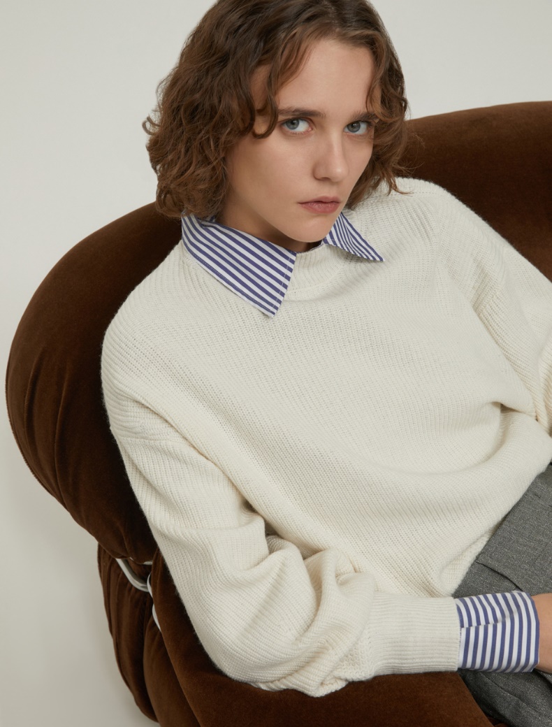 Half fisherman's-knit sweater - IVORY - pennyblack