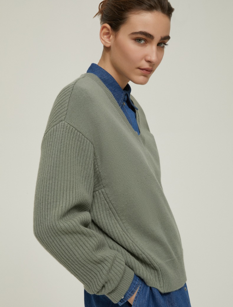Loose-fit wool-blend sweater - SAGE - pennyblack