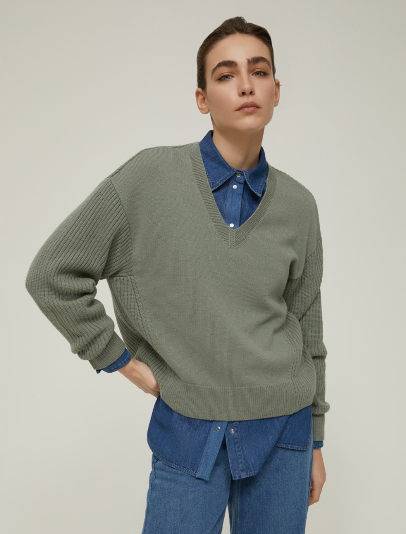 Loose-fit wool-blend sweater - SAGE - pennyblack