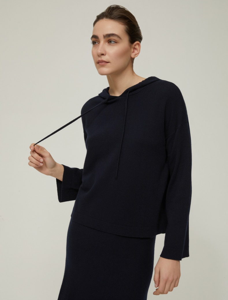 Maglia hoodie in blend di lana - NAVY - pennyblack
