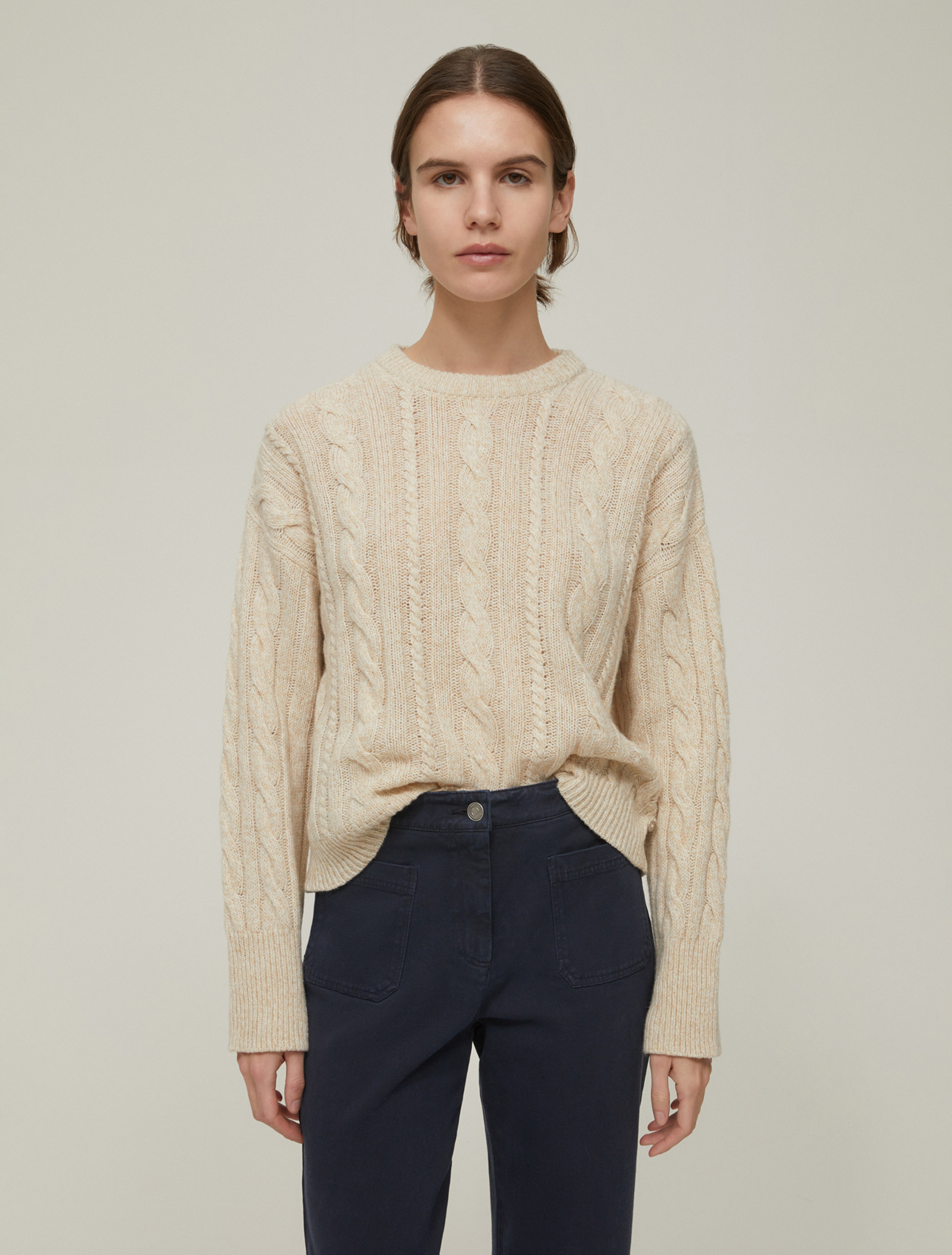 Cable-knit mouliné sweater - ECRU - pennyblack