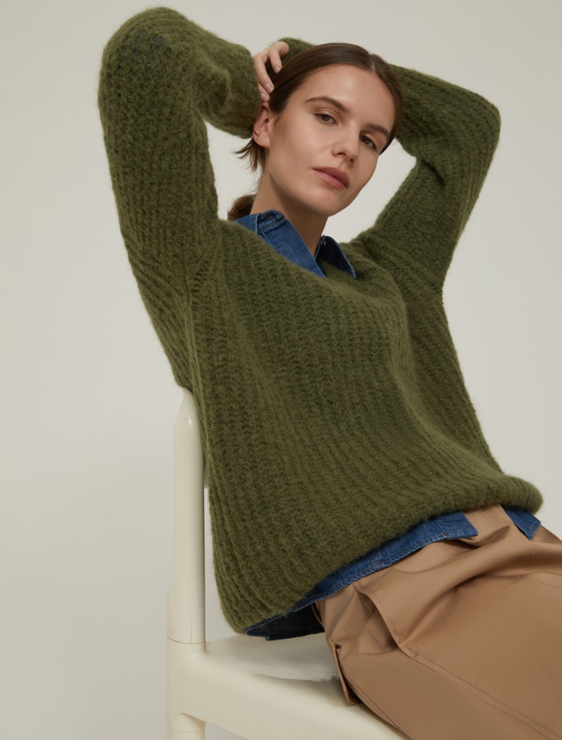 Fisherman's rib-knit mohair sweater - KAKI - pennyblack