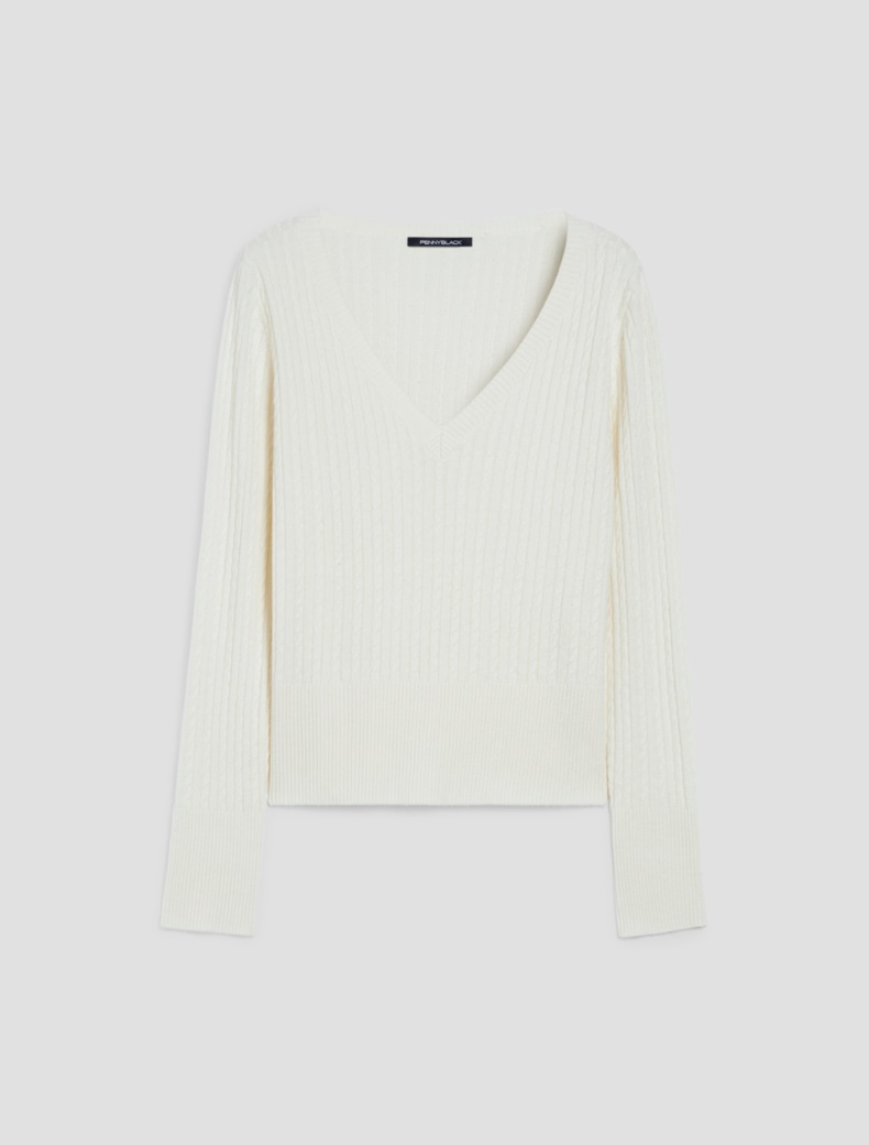 Cable-knit wool-blend sweater - IVORY - pennyblack
