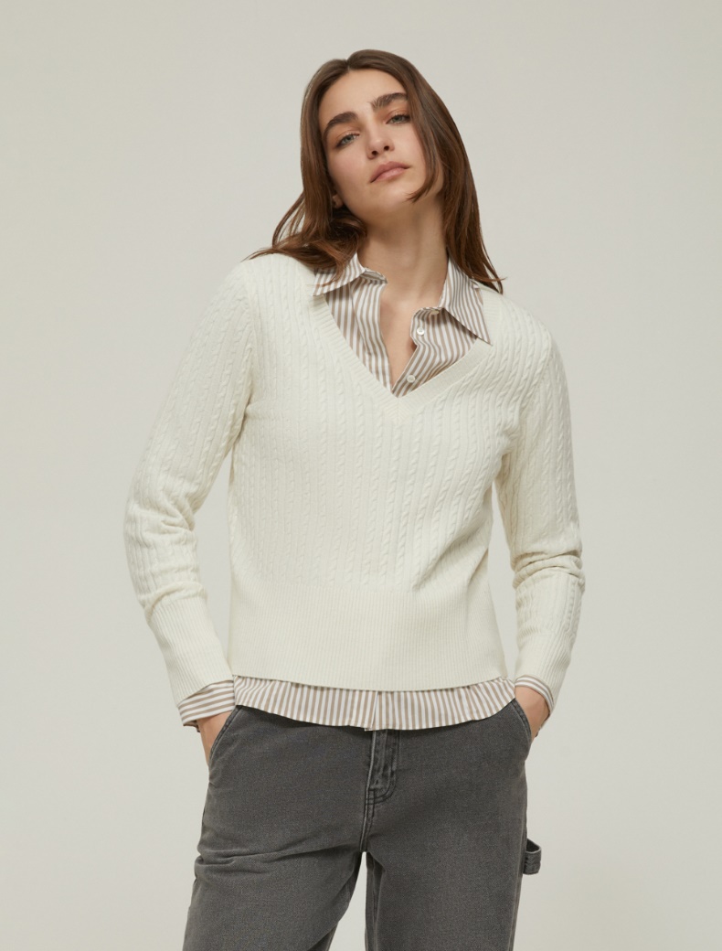 Cable-knit wool-blend sweater - IVORY - pennyblack