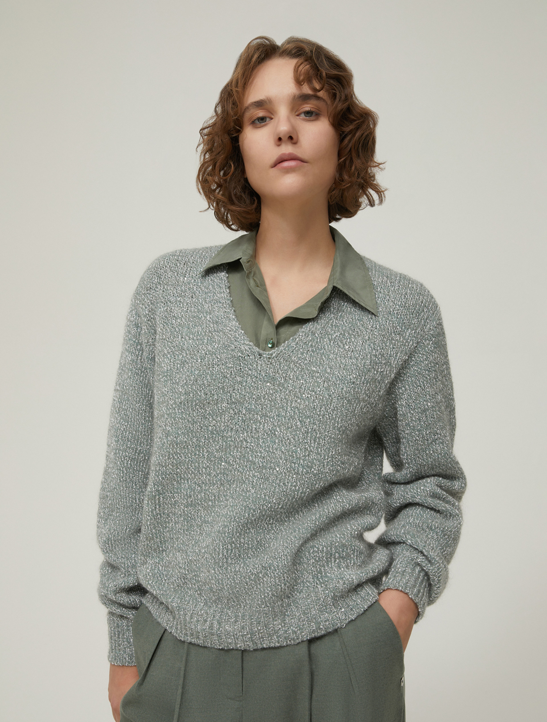 Maglia con micro-paillettes - SALVIA - pennyblack