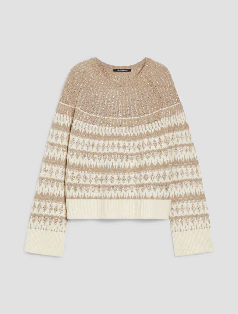 Sequin-adorned jacquard sweater - IVORY - pennyblack