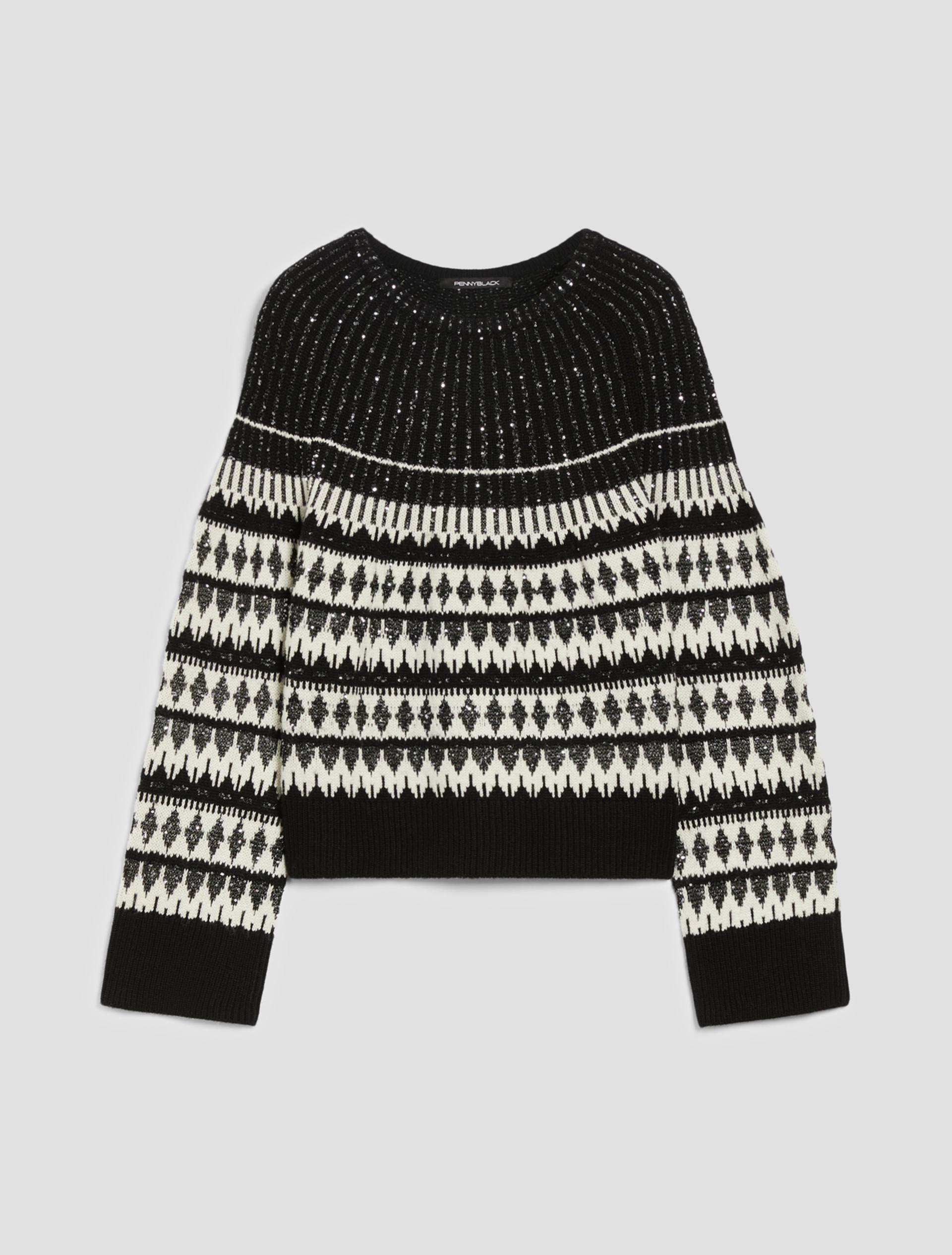 Sequin-adorned jacquard sweater - BLACK - pennyblack