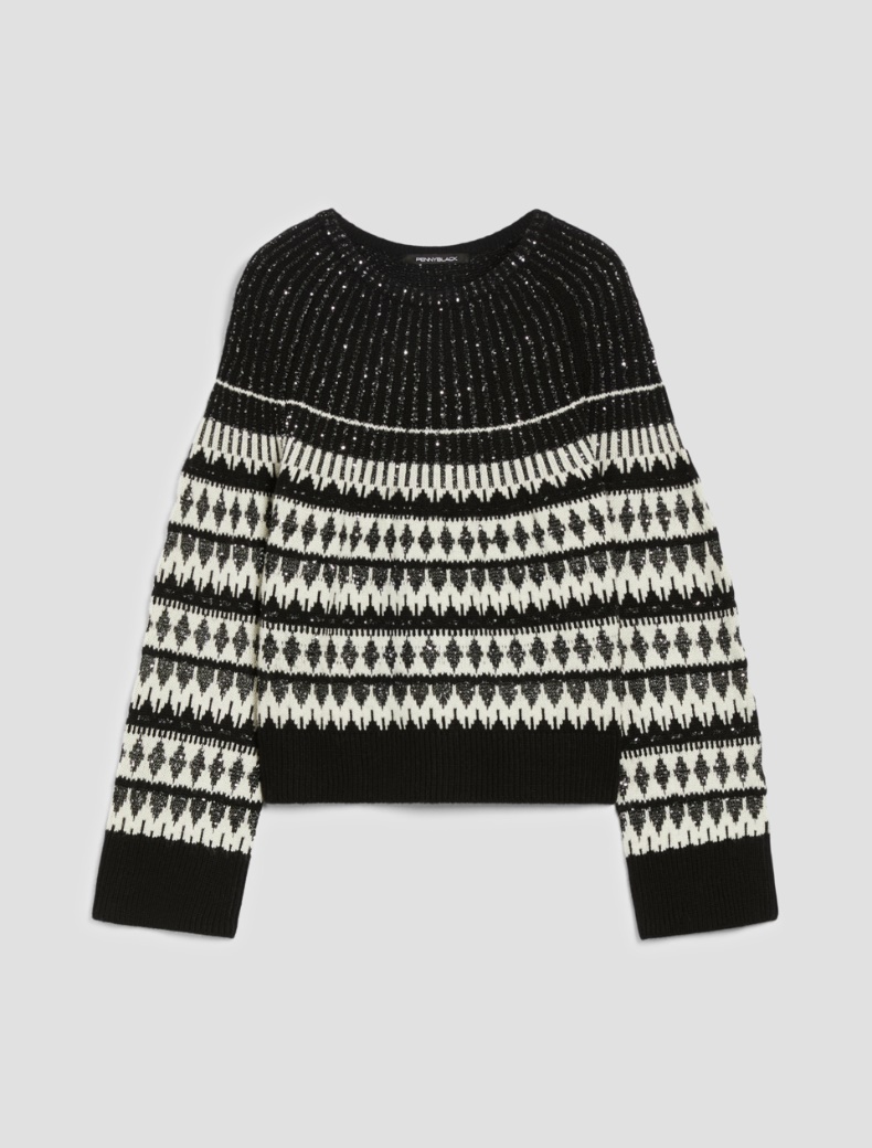 Sequin-adorned jacquard sweater - BLACK - pennyblack
