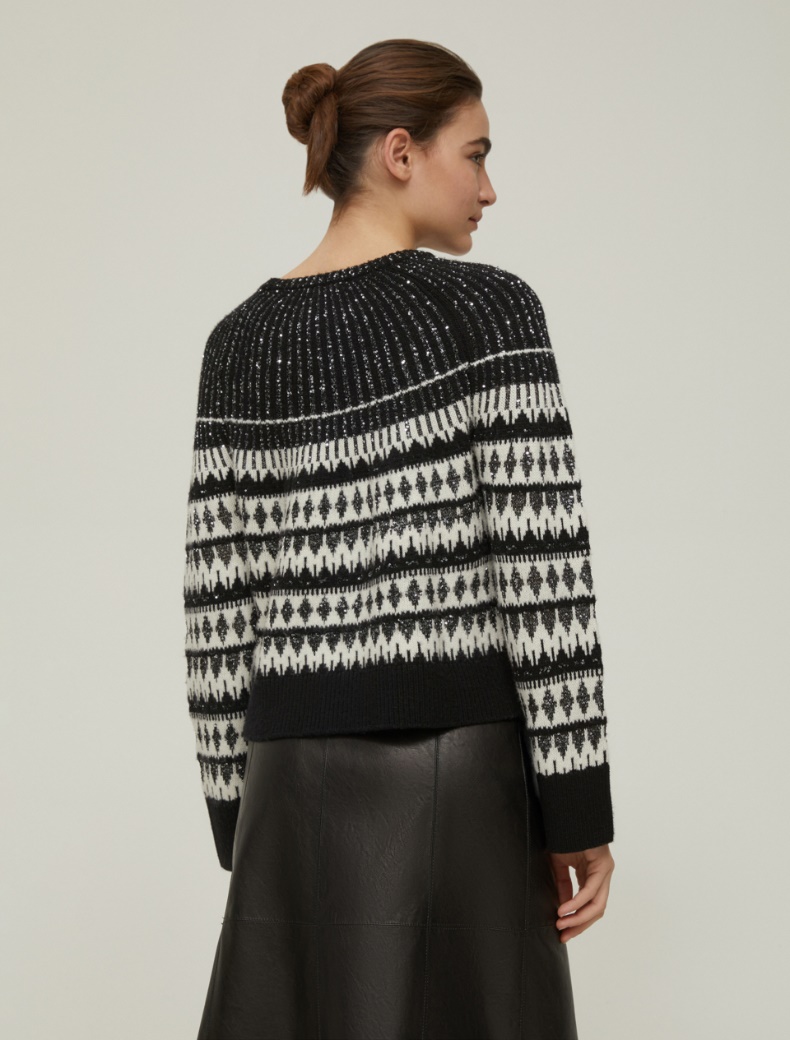 Sequin-adorned jacquard sweater - BLACK - pennyblack
