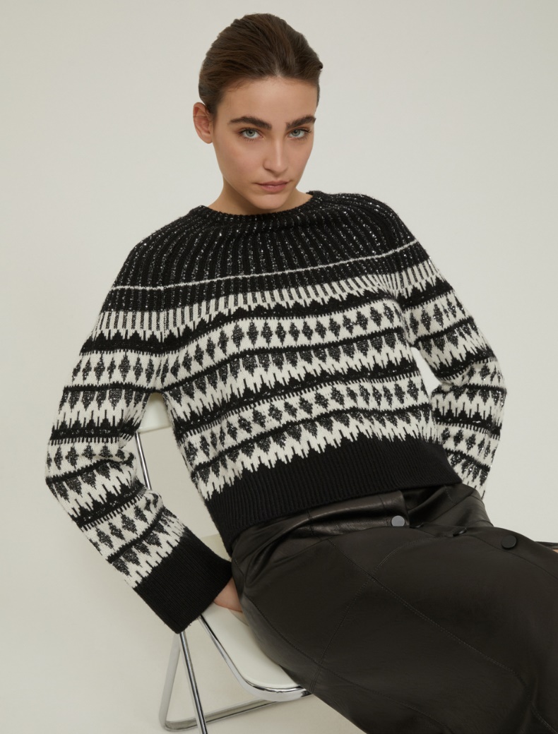 Sequin-adorned jacquard sweater - BLACK - pennyblack