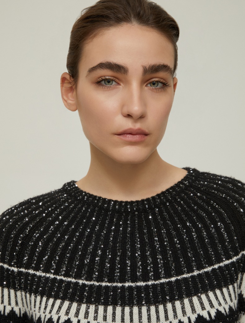 Sequin-adorned jacquard sweater - BLACK - pennyblack