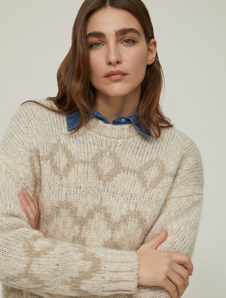 Lurex-embellished jacquard sweater - CINNAMON - pennyblack