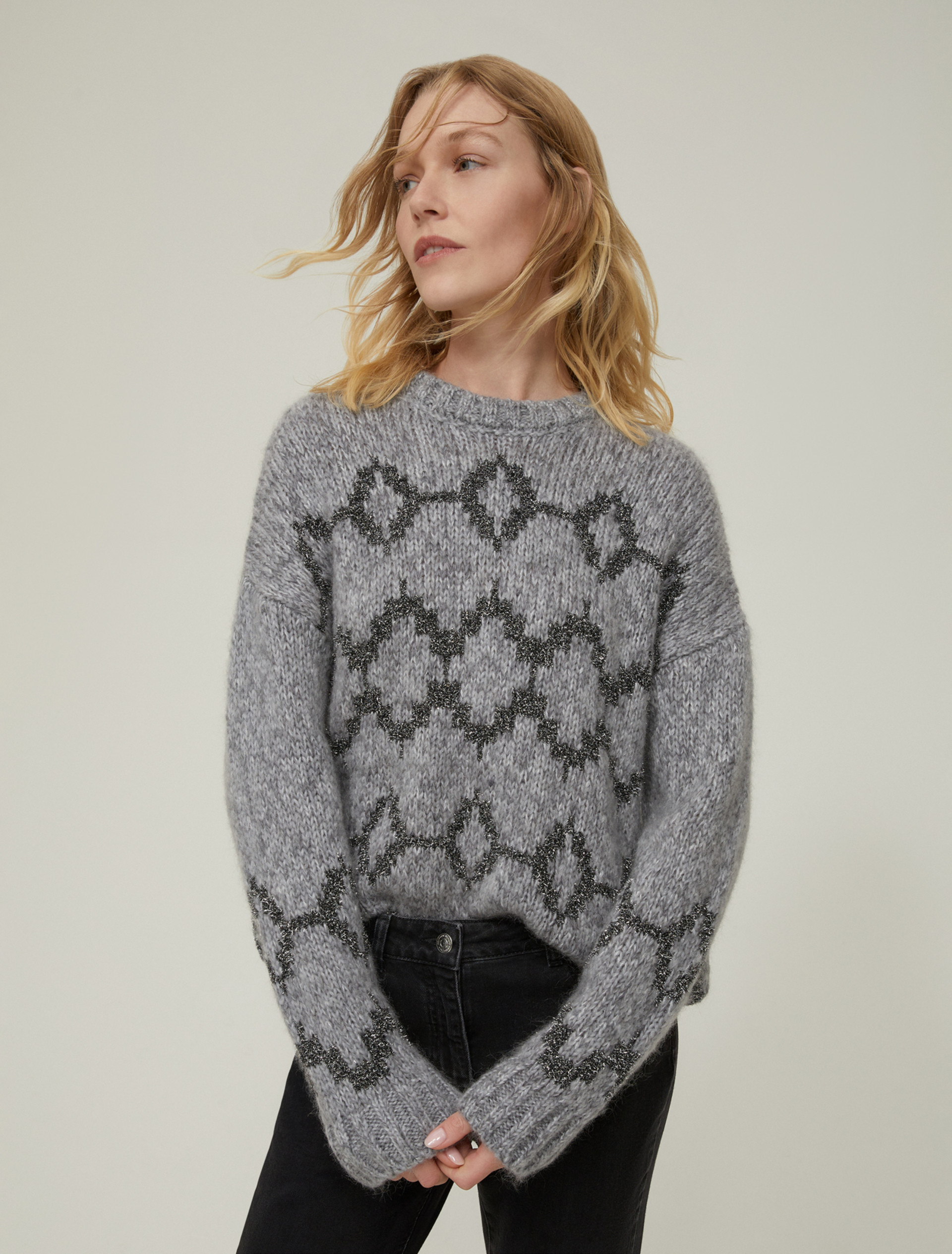 Maglia jacquard con lurex - GRIGIO JEANS - pennyblack