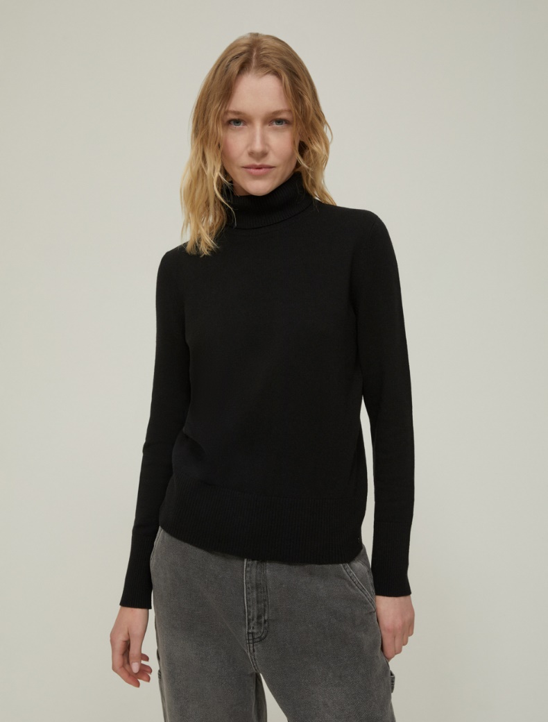 Wool-blend polo-neck sweater - BLACK - pennyblack