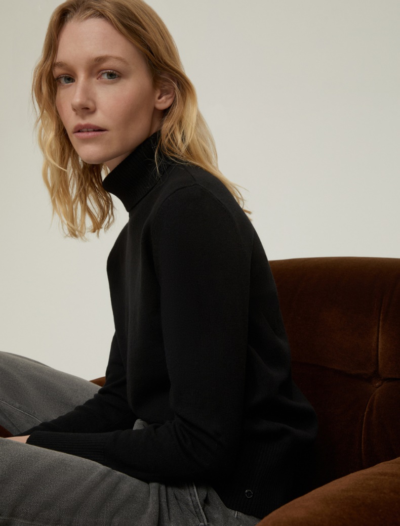 Wool-blend polo-neck sweater - BLACK - pennyblack