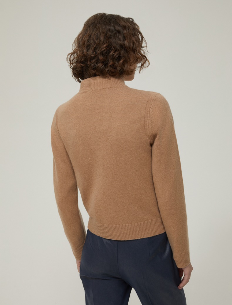 Pure cashmere mock polo-neck sweater - CAMEL - pennyblack