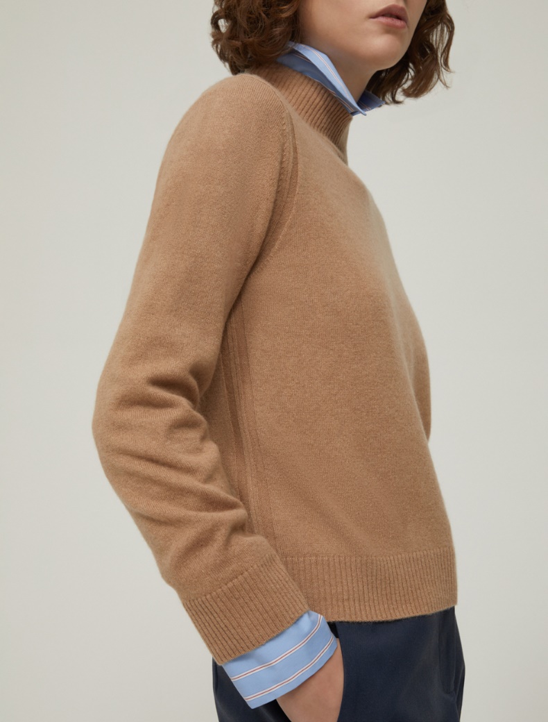 Pure cashmere mock polo-neck sweater - CAMEL - pennyblack