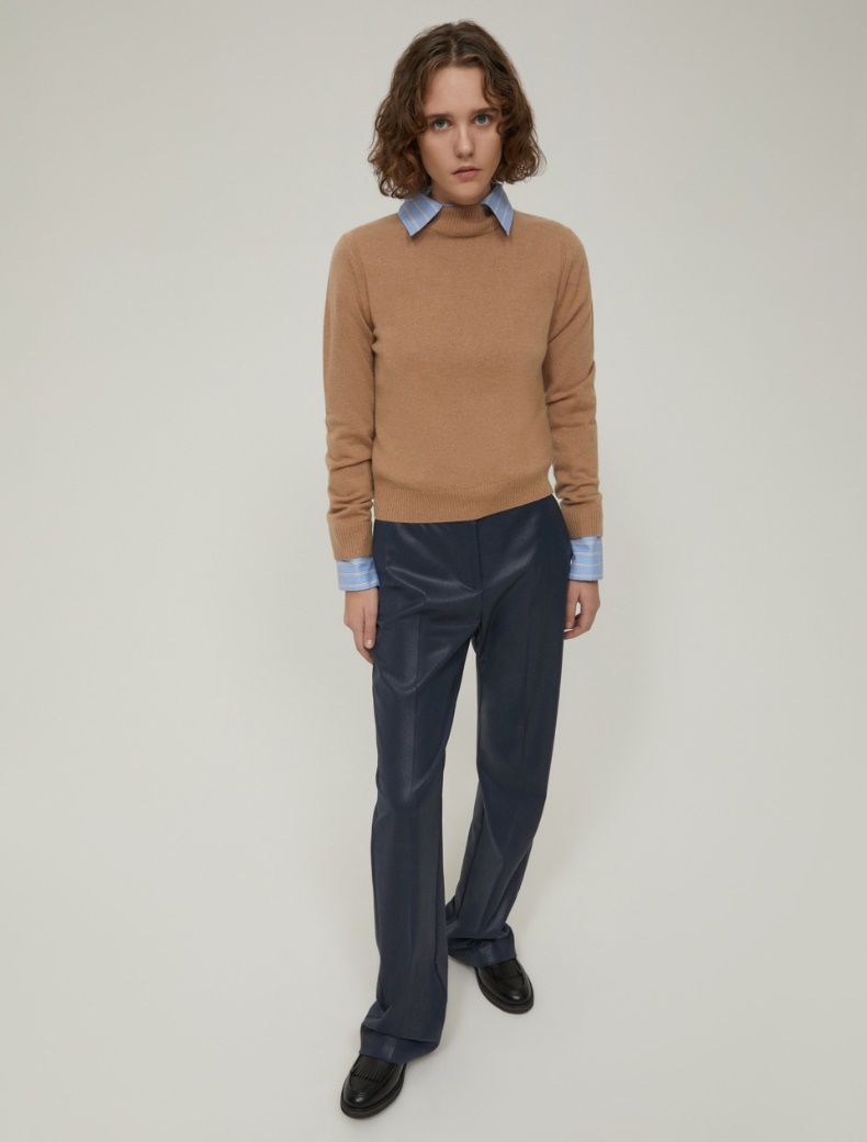 Pure cashmere mock polo-neck sweater - CAMEL - pennyblack