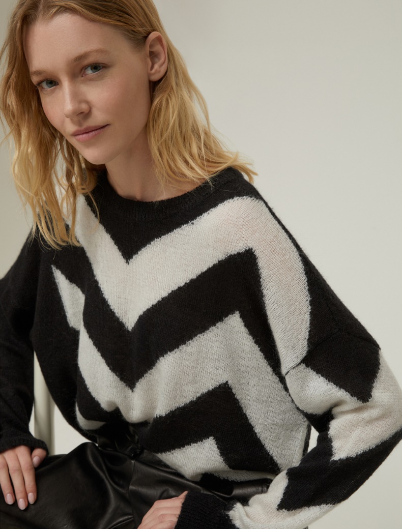 Jacquard inlay sweater - WHITE BLACK - pennyblack