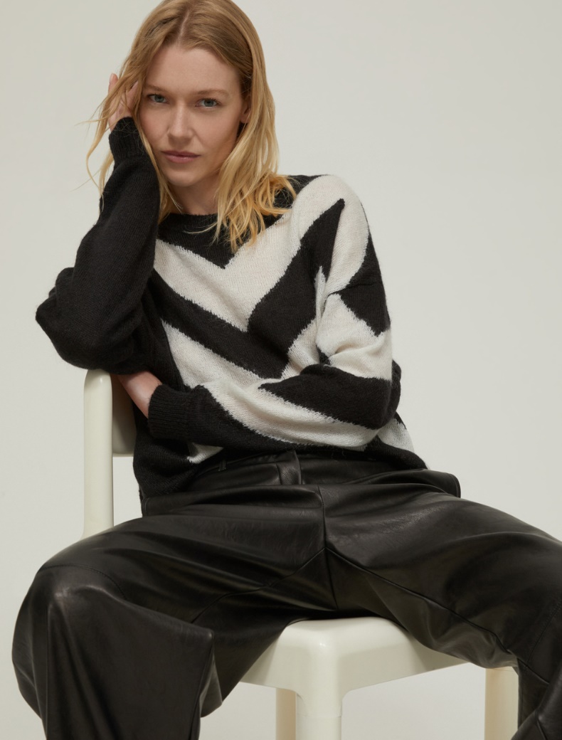 Jacquard inlay sweater - WHITE BLACK - pennyblack