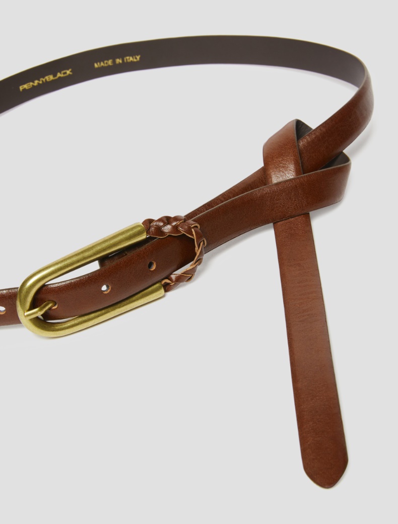 Thin leather belt - TOBACCO - pennyblack