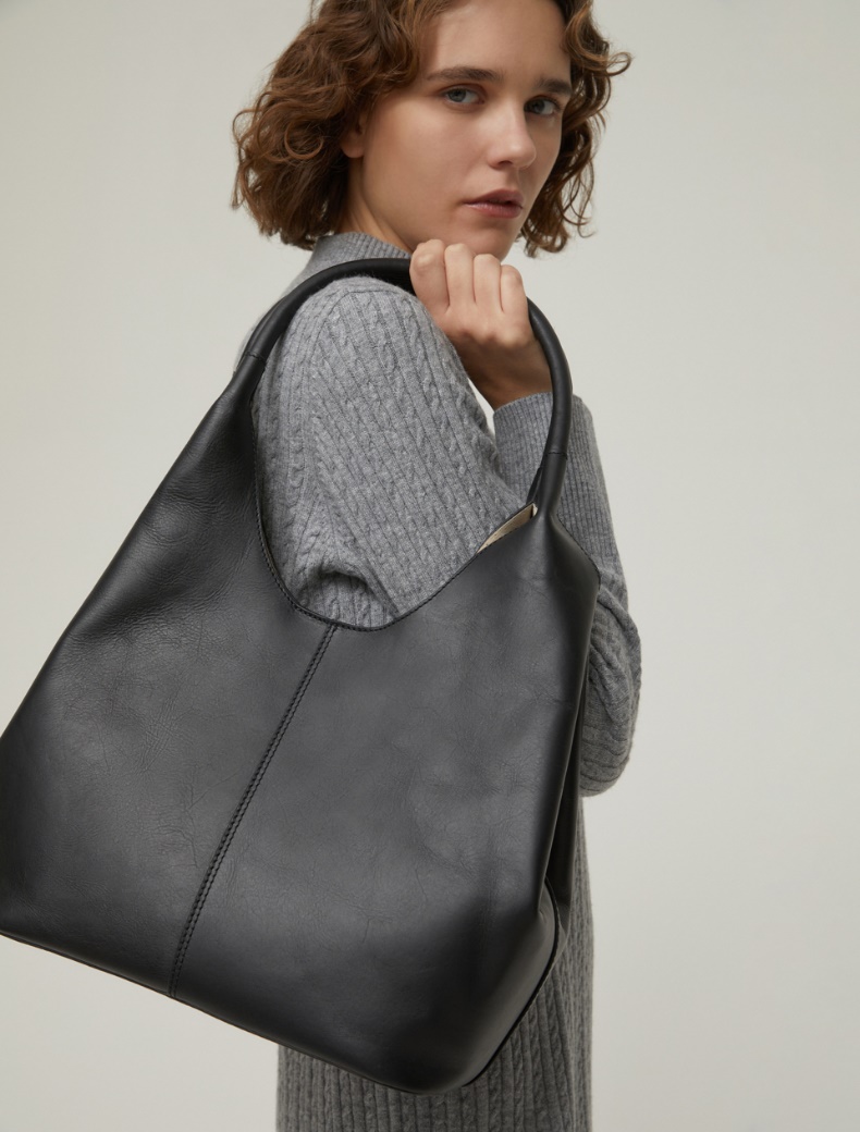 Leather tote bag - BLACK - pennyblack