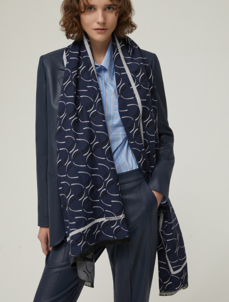 Jacquard-patterned stole - NAVY - pennyblack