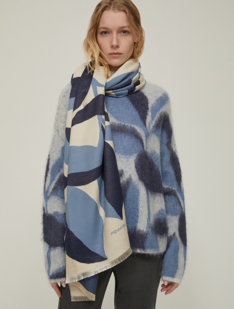 Jacquard-patterned stole - NAVY - pennyblack